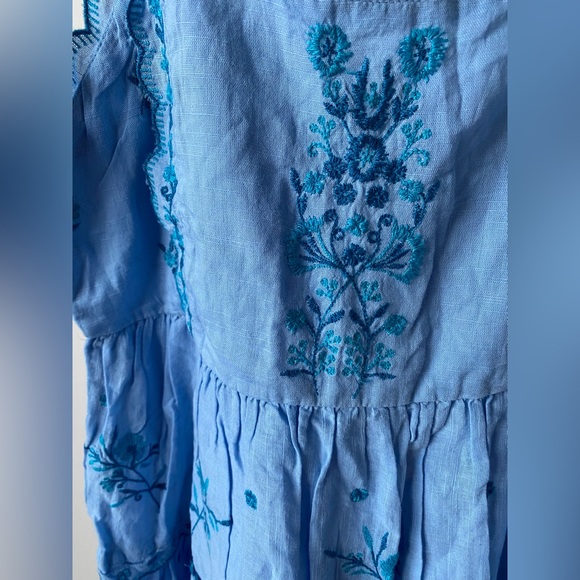 Urban Outfitters UO Blue Hanna flower Embroidered Scalloped Babydoll Mini Dress - Picture 10 of 16